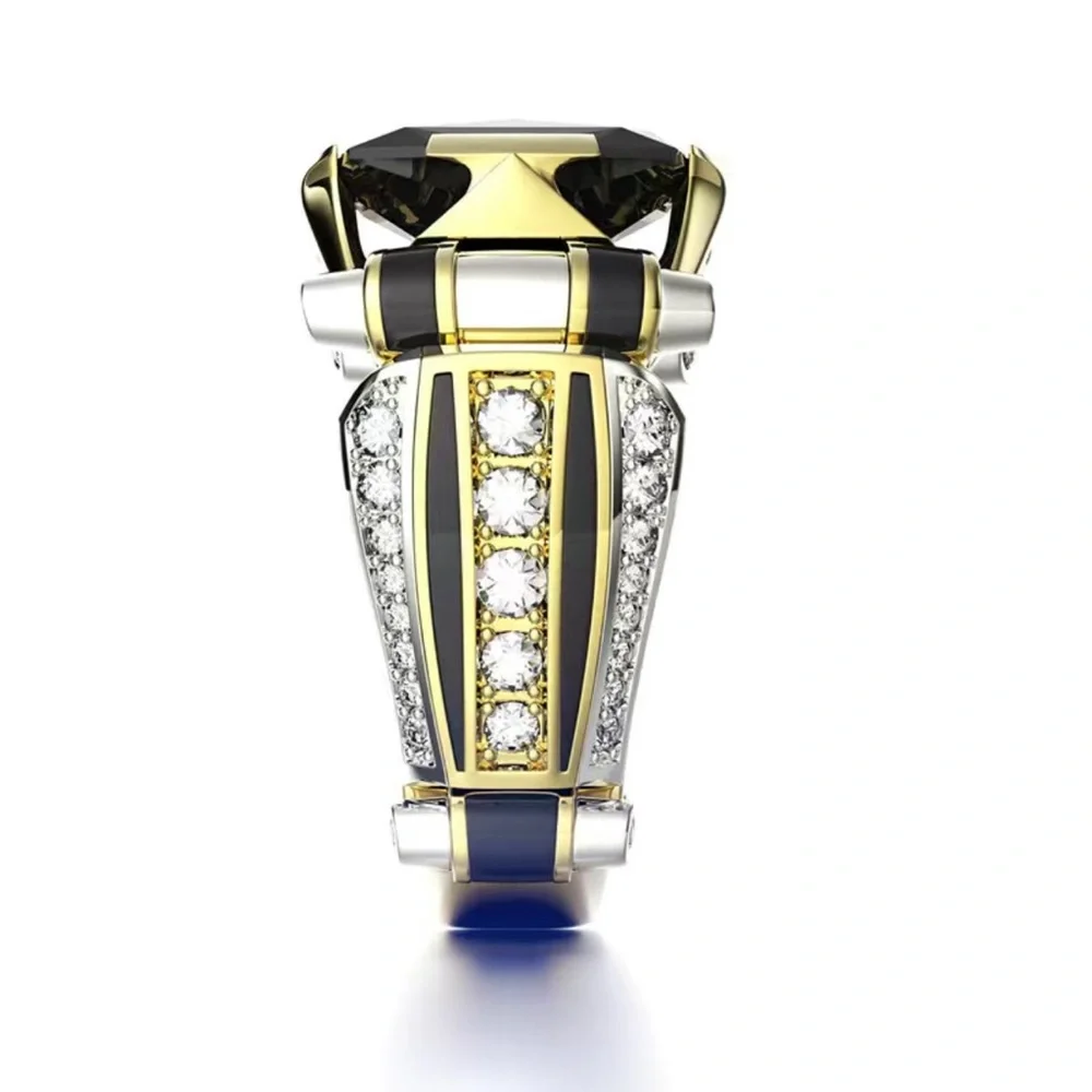 Men’s fashionable faceted black stone gold metal gentleman band ring NWT 13